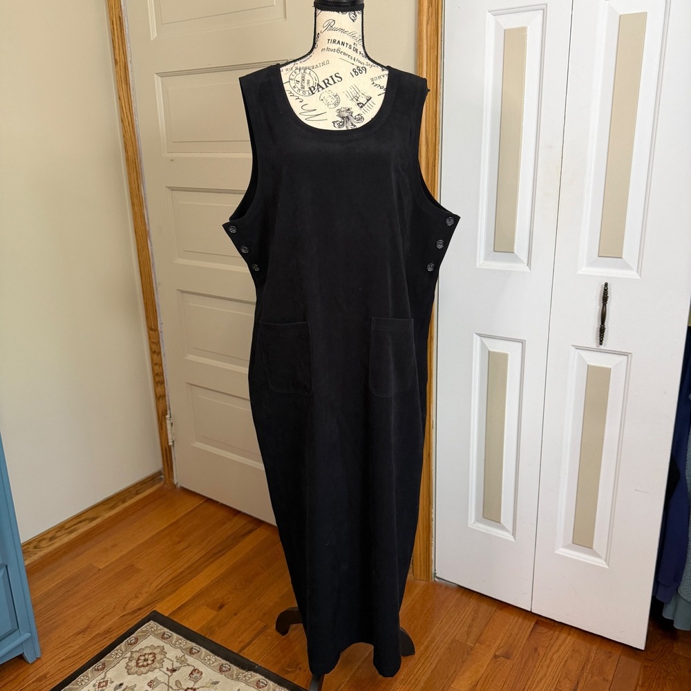 Talbots‎ XL Faux Suede Sleeveless Prairie Jumper Maxi Dress Side Button Pockets